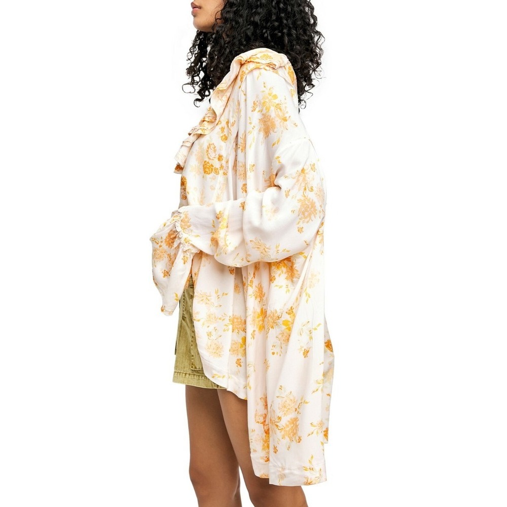 Free People Loretta Tunic Top Oversized Ruffle Tea Combo Floral Boho Chic Medium - Picture 3 of 14
